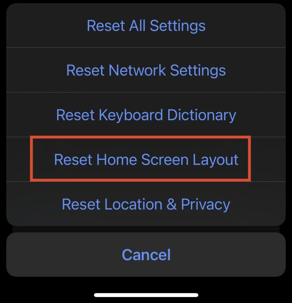 Reset Home Screen Layout