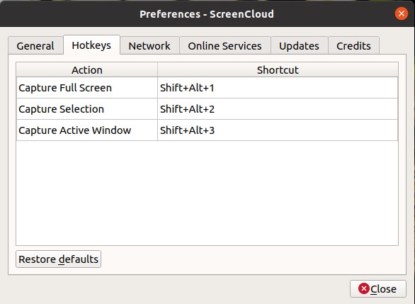 Screencloud Options