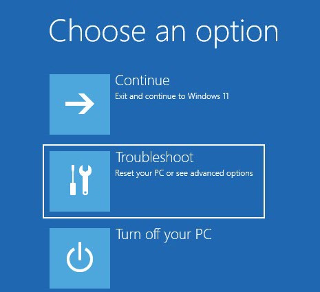 Select Troubleshoot Mode In Windows 11