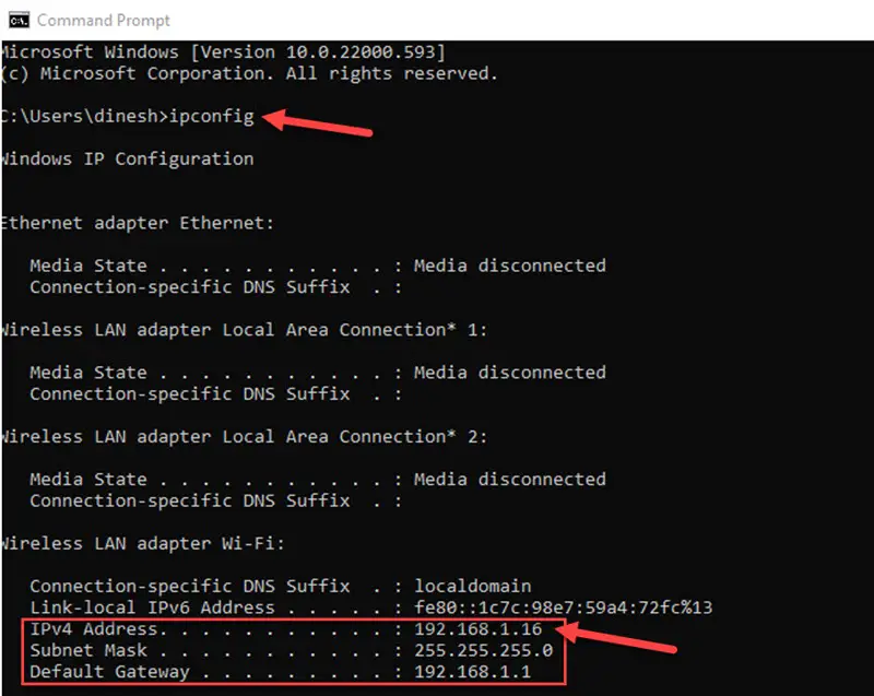 Ipconfig Output In Windows 11