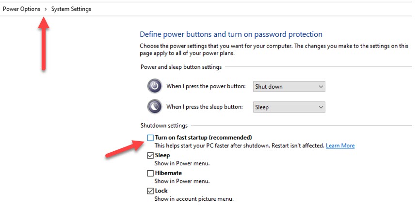 Turn Off Fast Startup