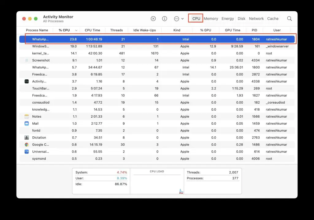 Process In The Activity Monitor App On Mac