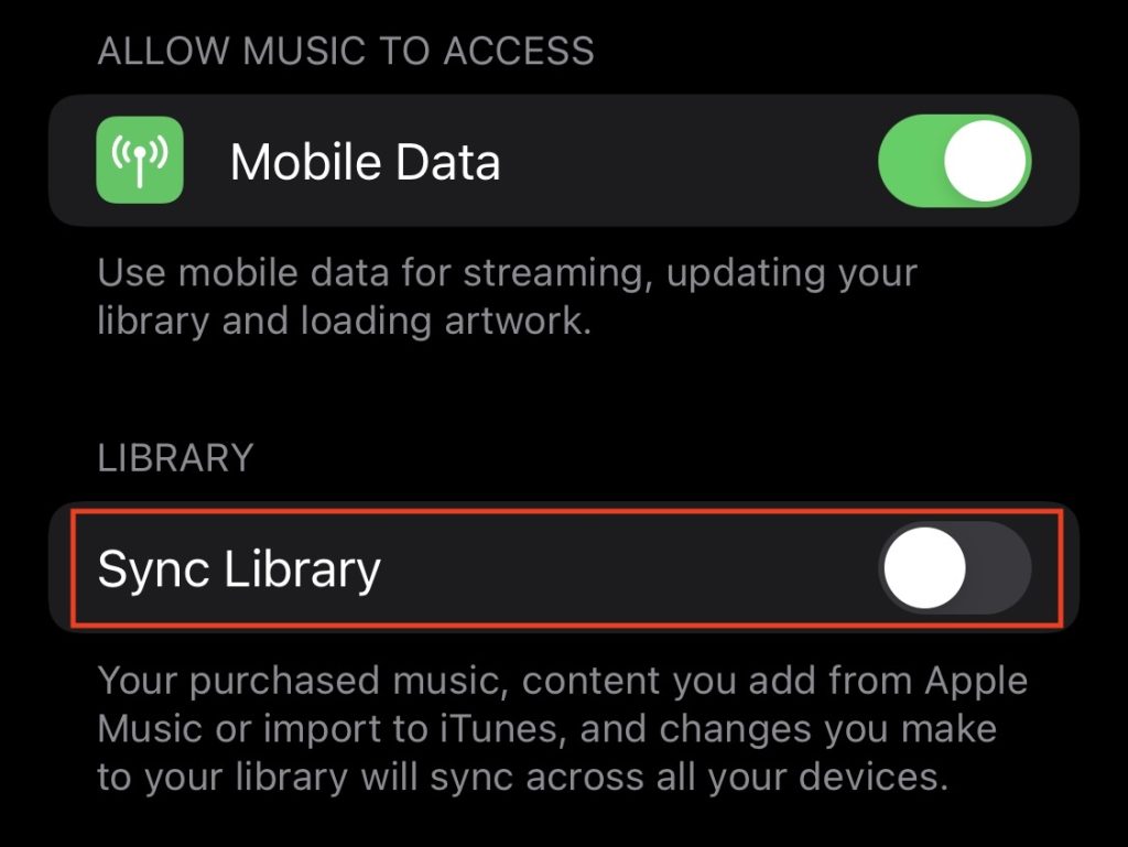 Sync Library Off