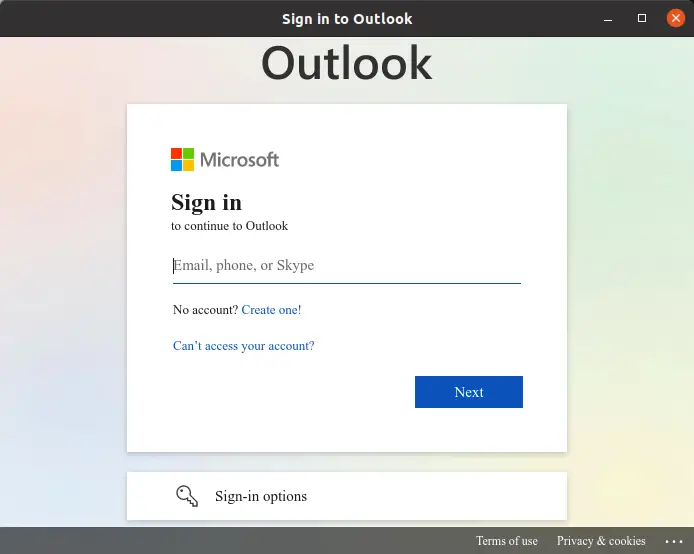 Outlook sign-in in Ubuntu