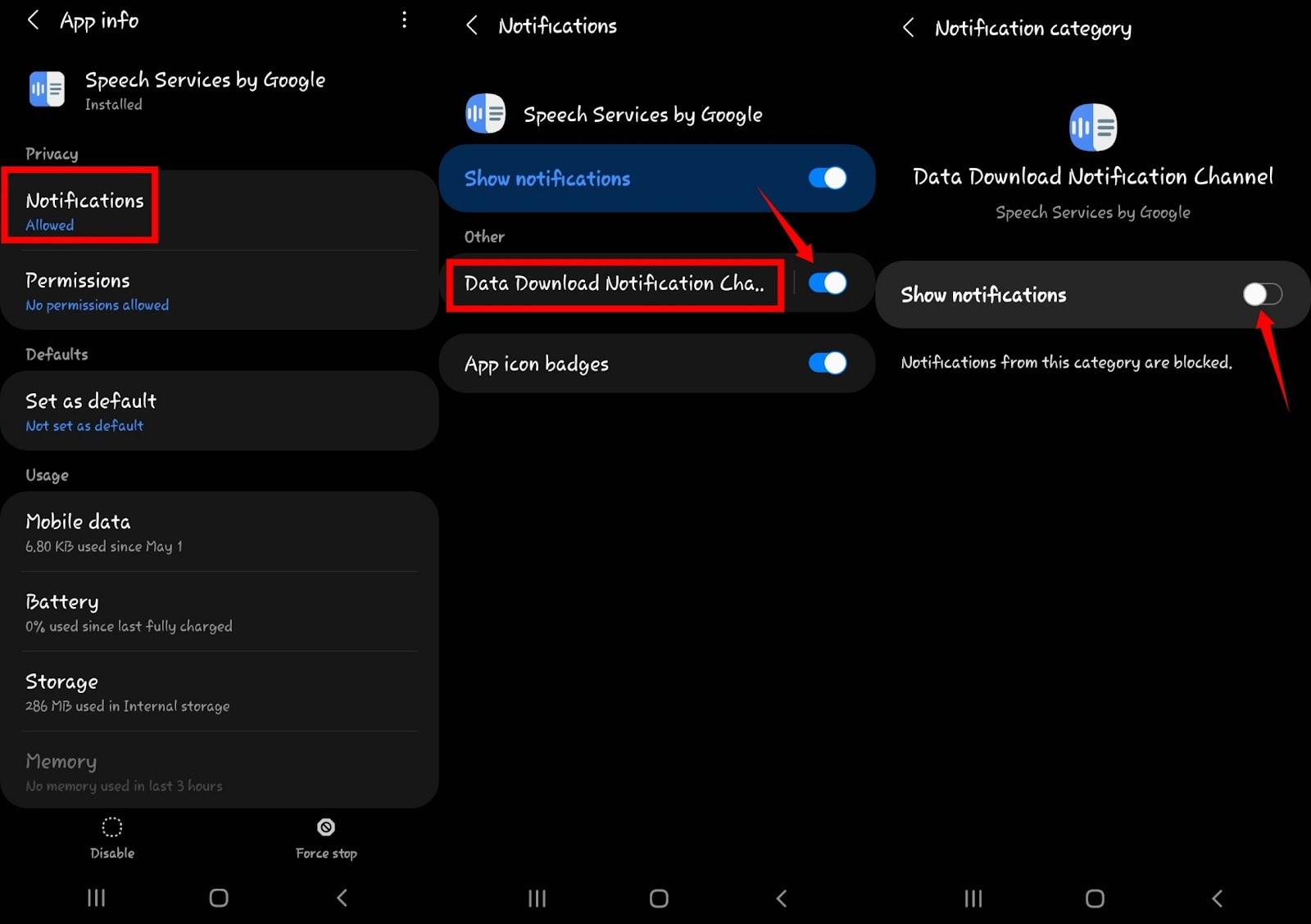 Force Stop app notification