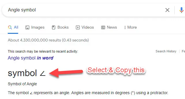 Search For Angle Symbol
