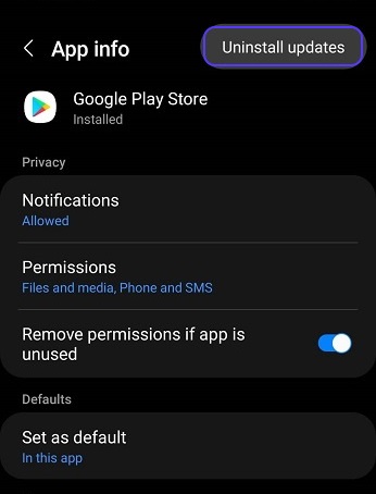Remove Play Store Updates for Fixing Downloading Error 905