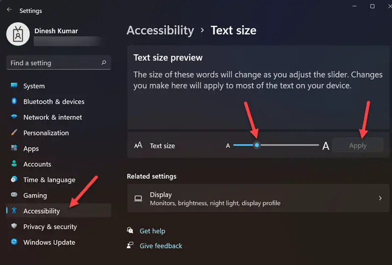 Change Text Size In Windows 11