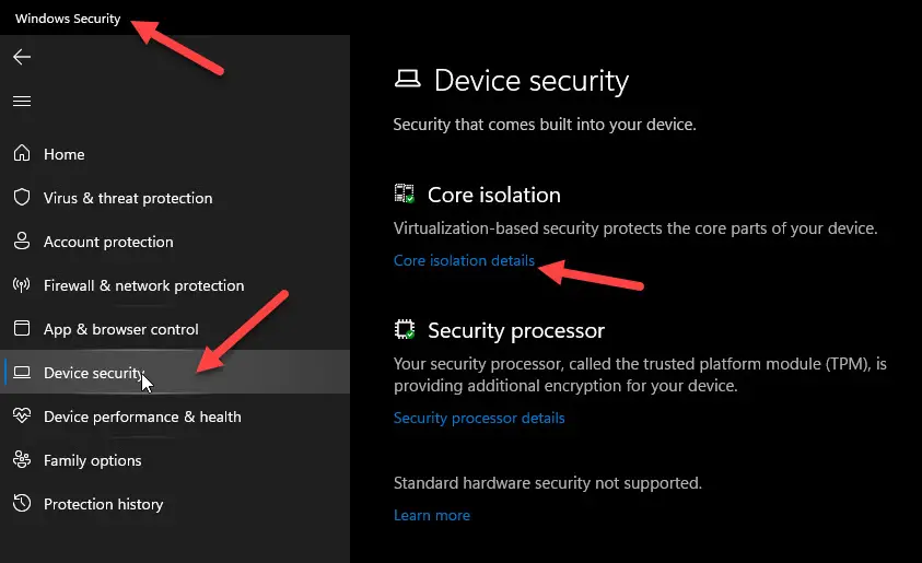 Core Isolation In Windows Defender