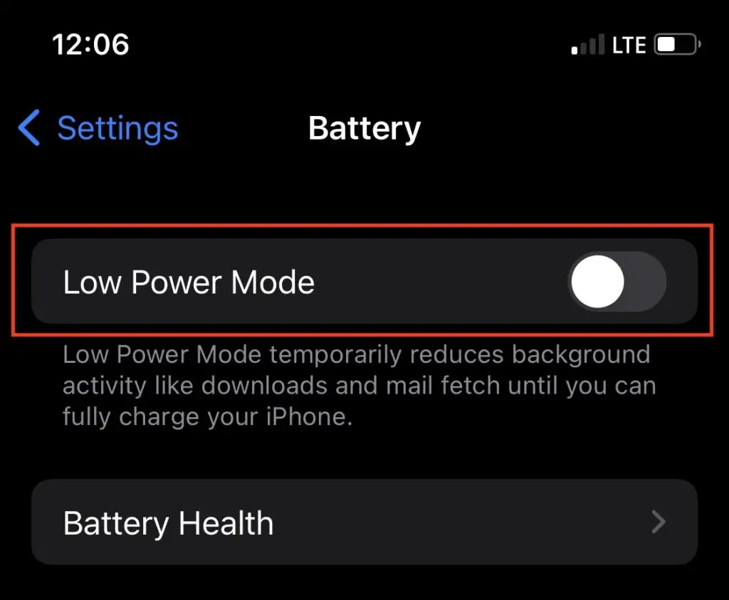 Low Power Mode Off