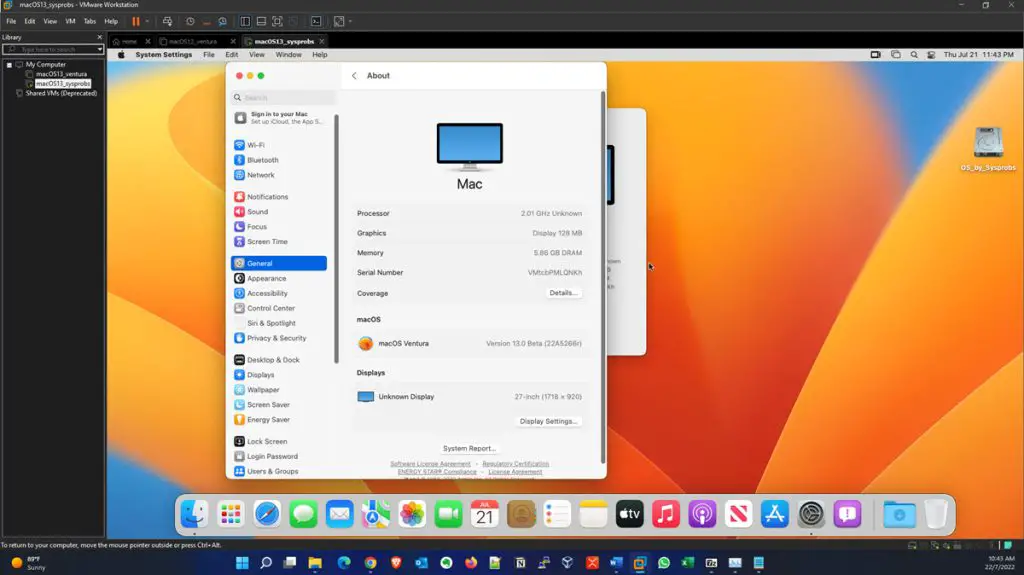 Working MacOS 13 By VMware Image In Windows 11 10