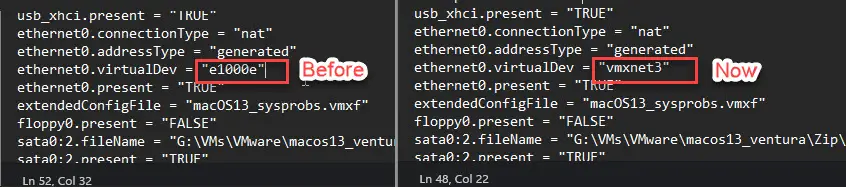 Ethernet0 VirtualDev Change For MacOS 13 VM