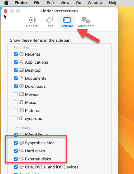 Sidebar Options To Show Macintosh Hd
