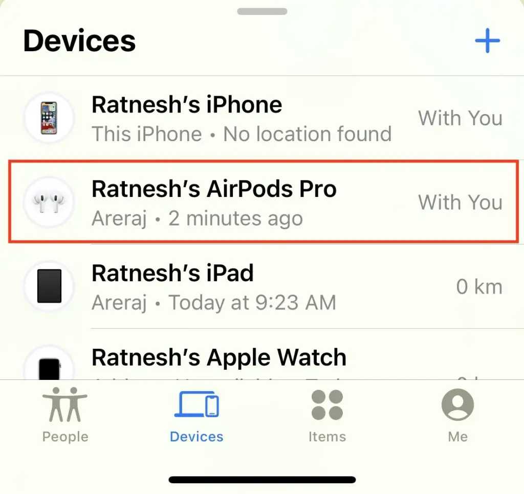 AirPods In The Find My App