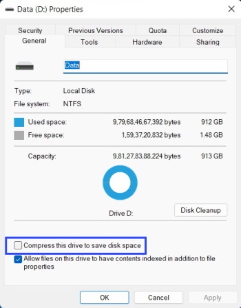 Drive Compression Disabled for Fixing Current Active Partition is Disabled 