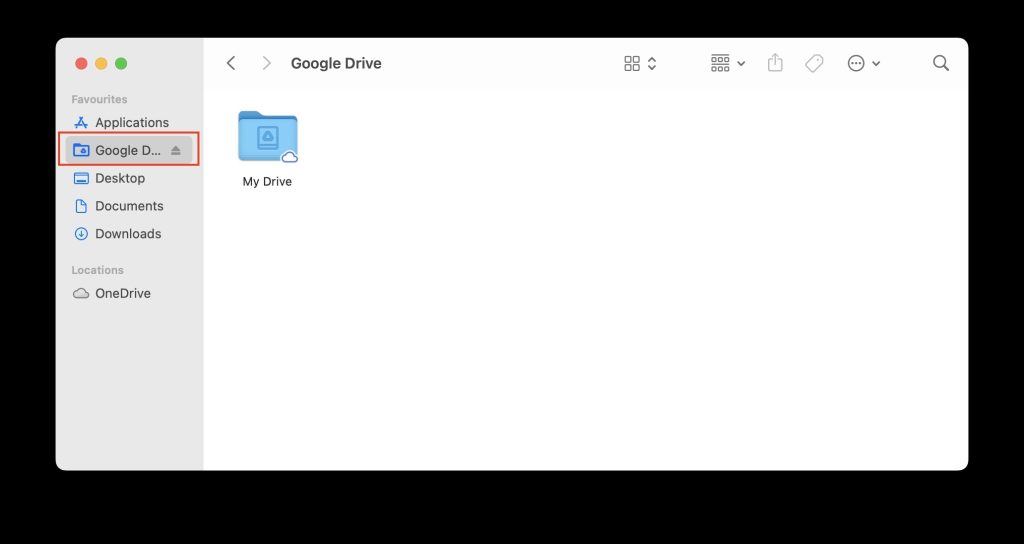 תיקיית Google Drive ב- Finder