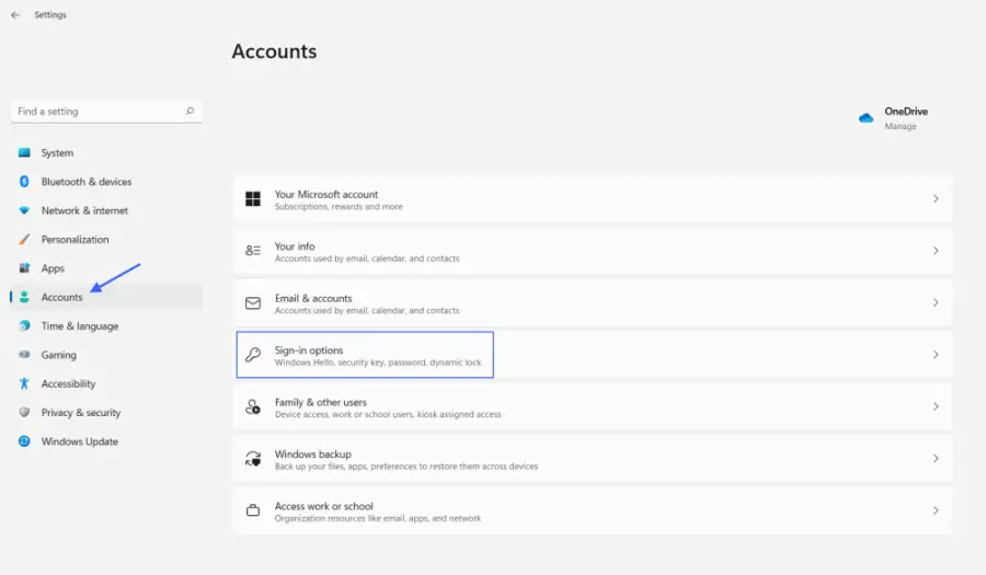 Accounts In Windows Settings