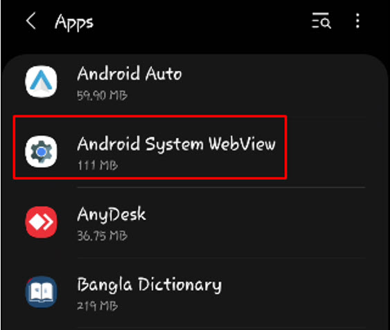 Find Android System Webview