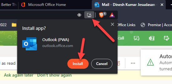 Install Outlook PWA
