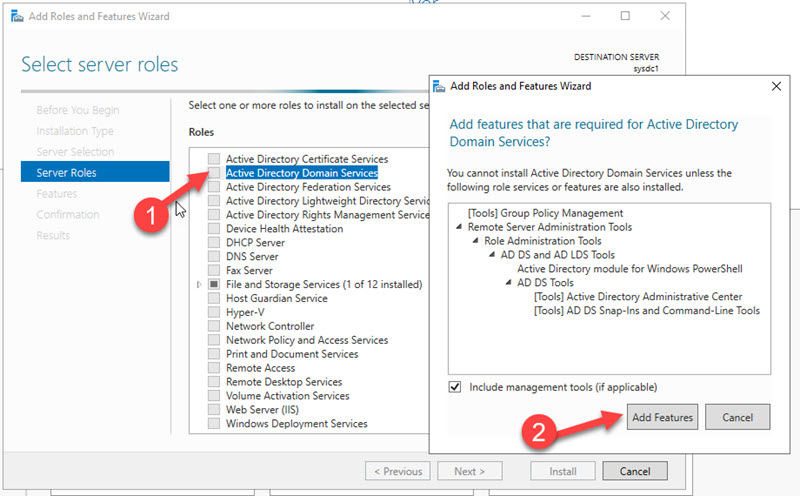 Select AD DS Role In Windows 2022