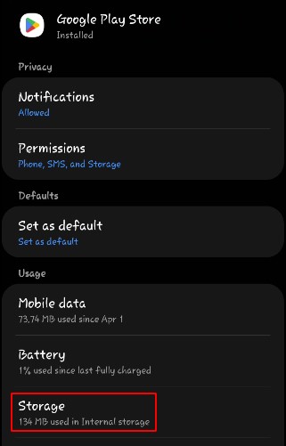 Tap Storage Settings