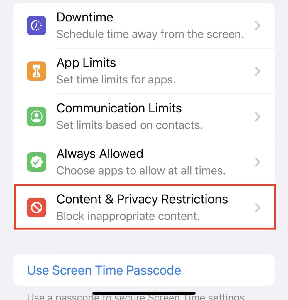 Content Privacy Restrictions