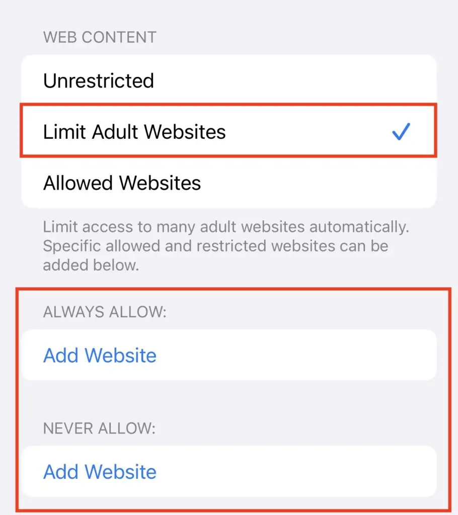 Limit Adult Websites