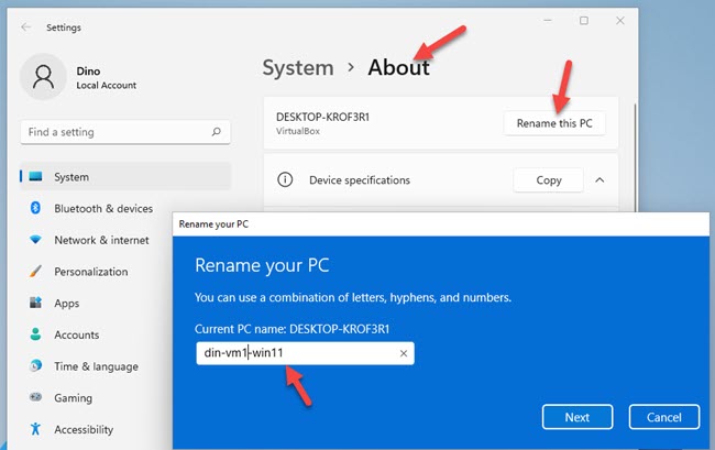Rename Windows 11 PC