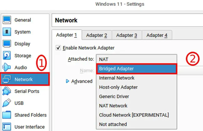 Virtualbox Network Settings