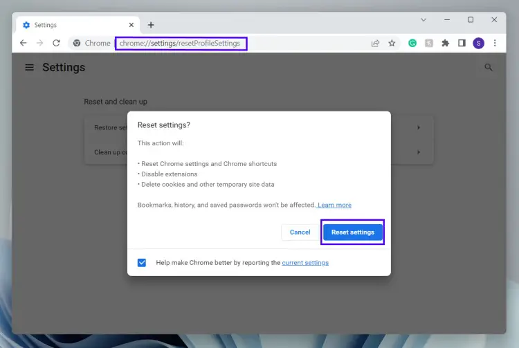 Reset Chrome Settings