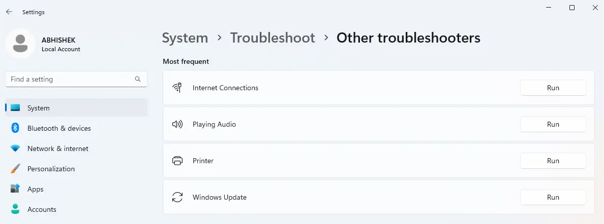 System Troubleshooter