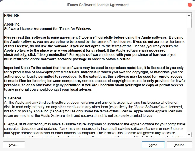 iTunes software agreement