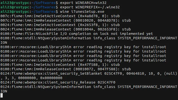 Installing iTunes using wine