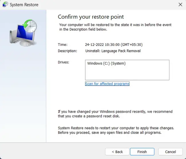 Execute System Restore