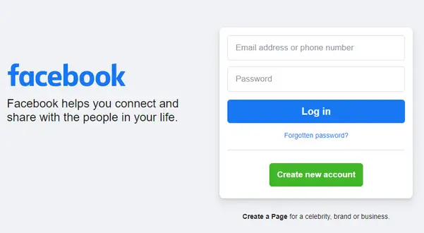 Facebook login page