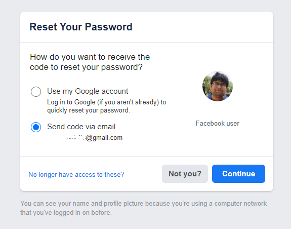 Recover Facebook password without code