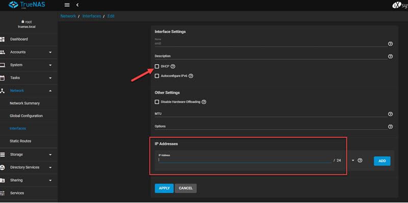 Set Static IP For TrueNAS In VirtualBox