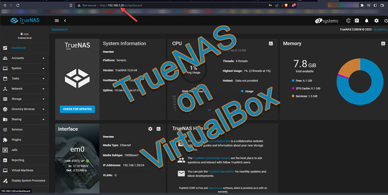 TrueNAS Home Page On VirtualBox Featured Image