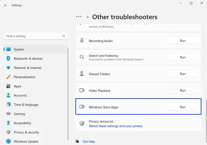 Windows Store Apps Troubleshooter