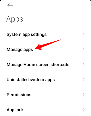 Manage Apps options