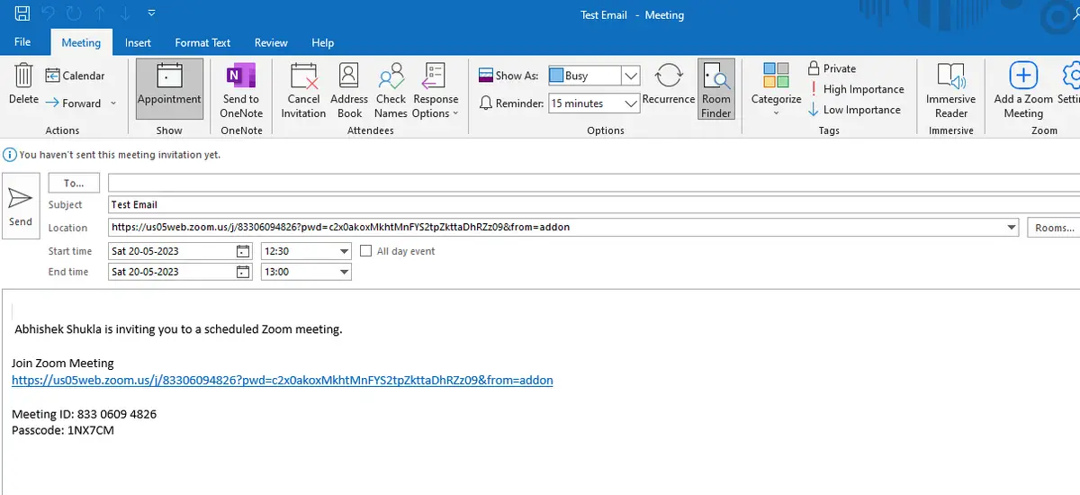 Setup Zoom meeting in Outlook