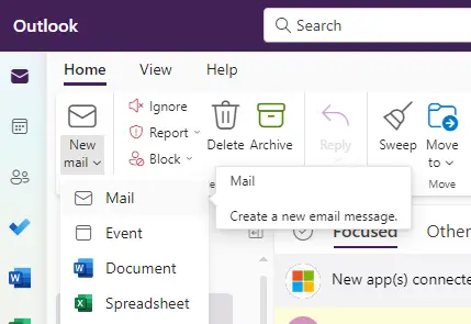 Create new email option
