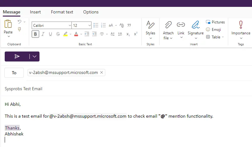 How to use mentions in Outlook Desktop