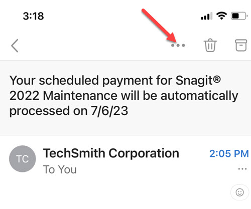 Open Email And Click 3 Dots
