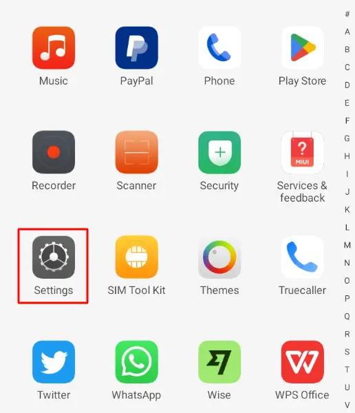 Settings app in Android