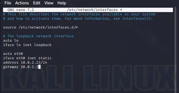 Kali Linux Set Static Ip