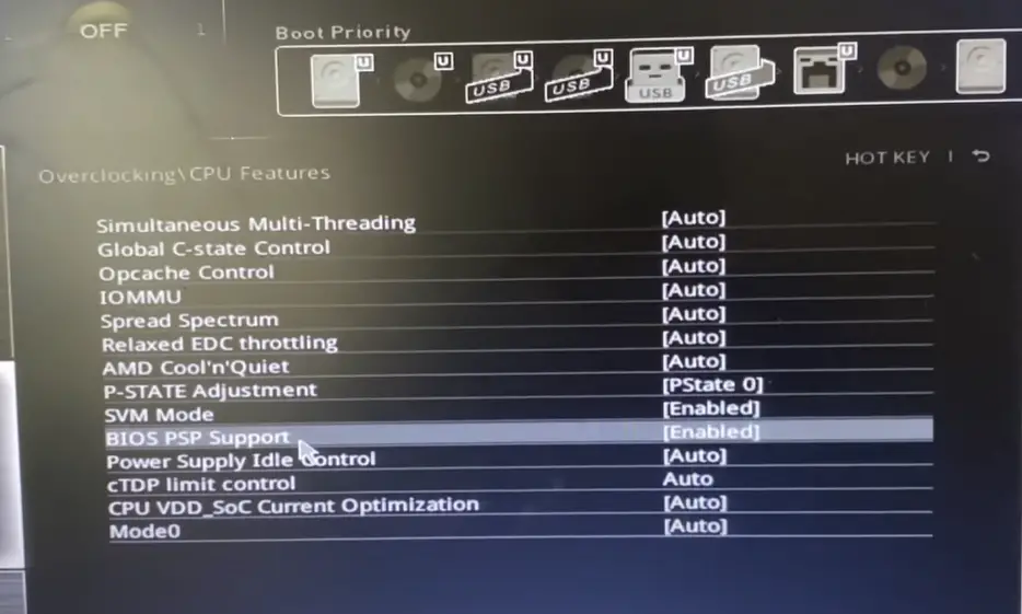 BIOS PSP Options