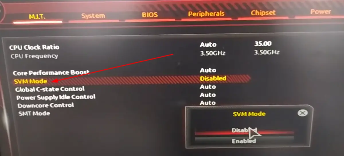 SVM mode in BIOS