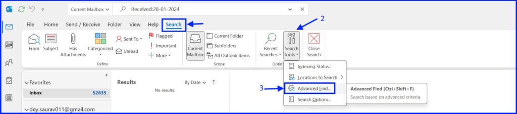 Navigate To Advanced Find On Outlook